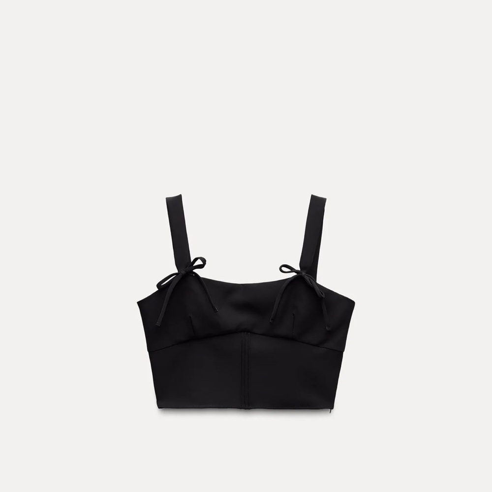 Zara Black Crop Top with Bow Details